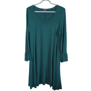 Coco+Carmen Emerald Green Ruffle Bell Sleeve‎ Stretch Jersey Shift Dress Sz L/XL
